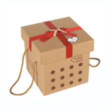 Caja de empaquetado de papel de regalo personalizado marrón con cuerda de la manija